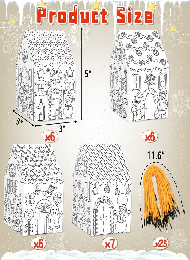 80UncleKimby 25Sets Christmas Gingerbread House Coloring Kit Cardboard Houses to Color with Twines Xmas DIY Painting Arts Crafts Classroom Activities Holiday Party Favors Bulk - Image 3